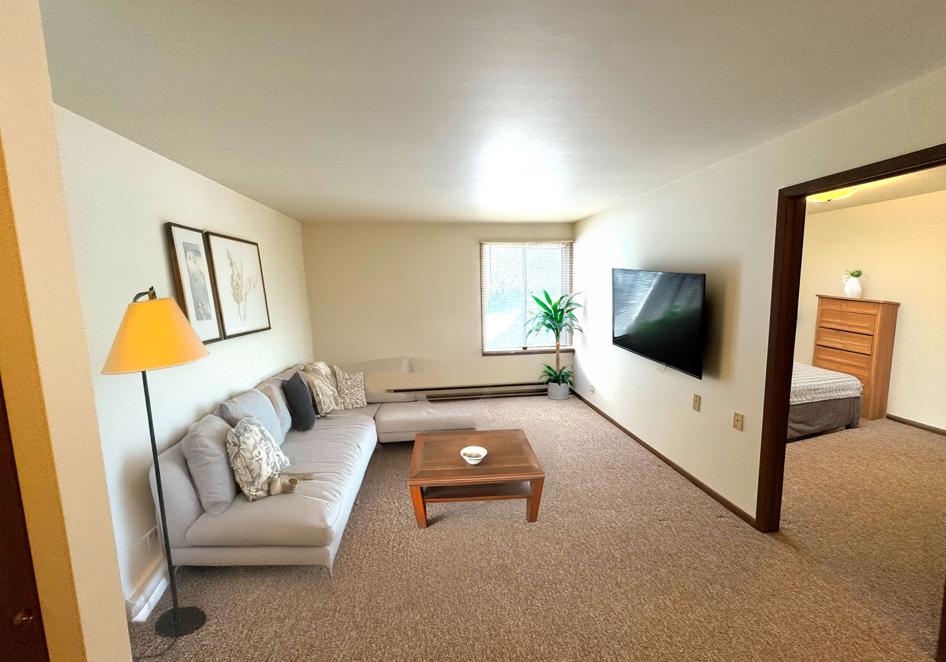 Furnished living room in a rental apartment in two rivers wisconsin